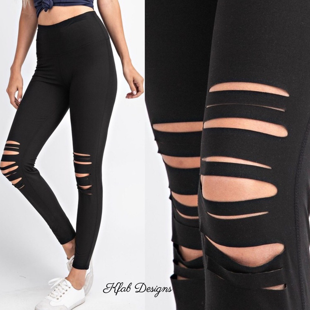 LAST 1! High Waist Laser Cut Black Soft Yoga Leggings! - Picture 3 of 12